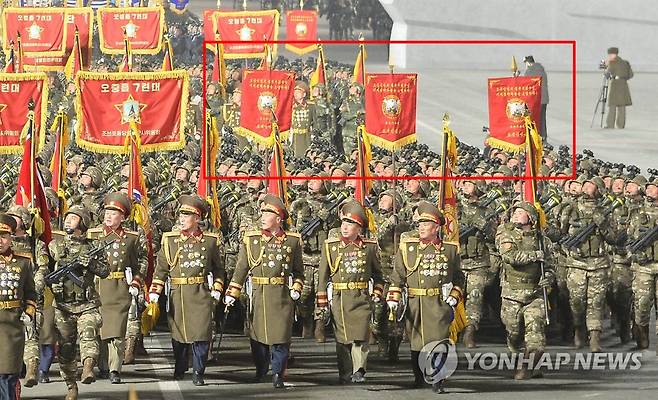 지난 2월 북한 열병식 모습 [평양 조선중앙통신=연합뉴스. 연합뉴스 자료사진. 국내에서만 사용가능. 재배포 금지. For Use Only in the Republic of Korea. No Redistribution] nkphoto@yna.co.kr