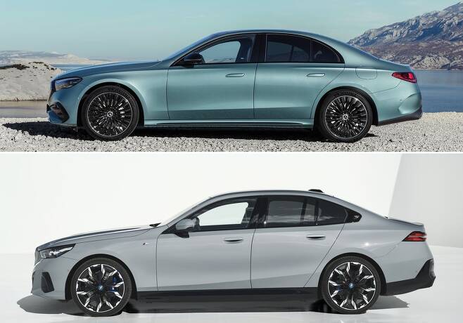 메르세데스-벤츠 신형 E클래스(위)와 BMW 신형 5시리즈(아래). /각 사 제공