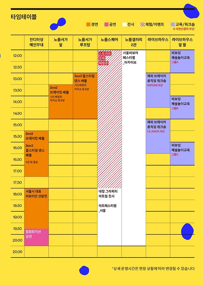 2023 서울비보이페스티벌 시간표 및 프로그램. [자료 = 서울시]