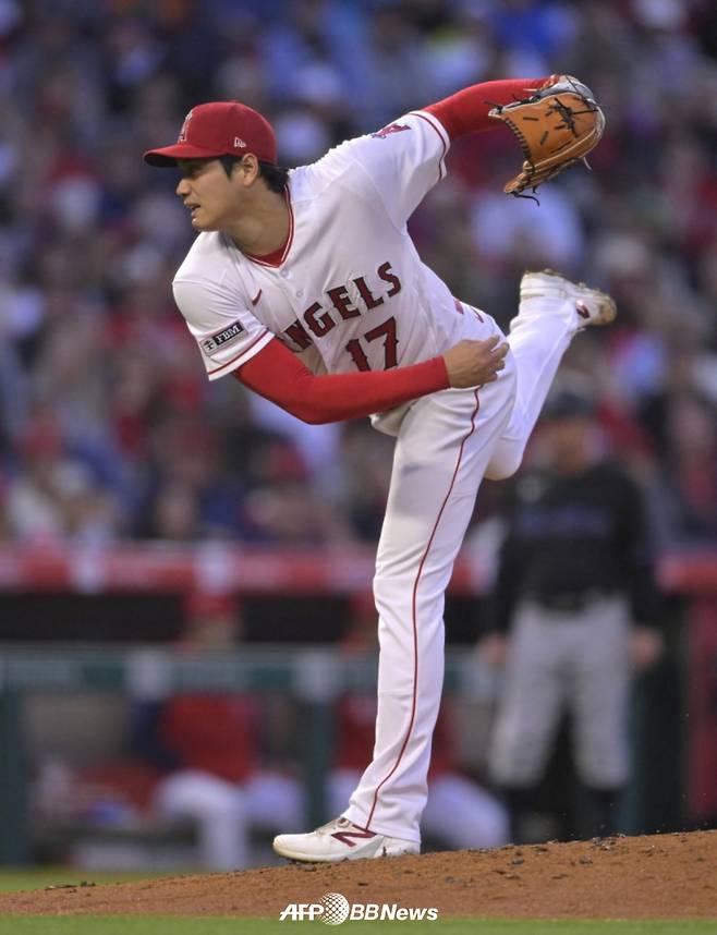 오타니 쇼헤이가 28일(한국시간) 역투하고 있다. /AFPBBNews=뉴스1