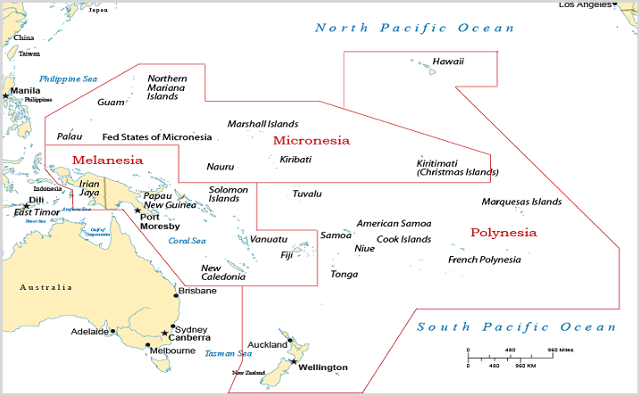 태평양도서국 지도. 외교부 '태평양도서국 개황' 자료집