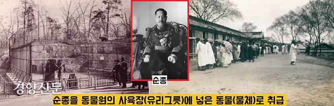 이제는 순종을 ‘창경원의 사육장(유리그릇)에 넣은 동물(물체)’로 취급했다. 고미야 미호마쓰의 글에 적나라하게 나와있다.