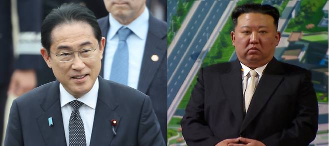 기시다 후미오 일본 총리(왼쪽)과 김정은 북한 국무위원장 ⓒ연합뉴스