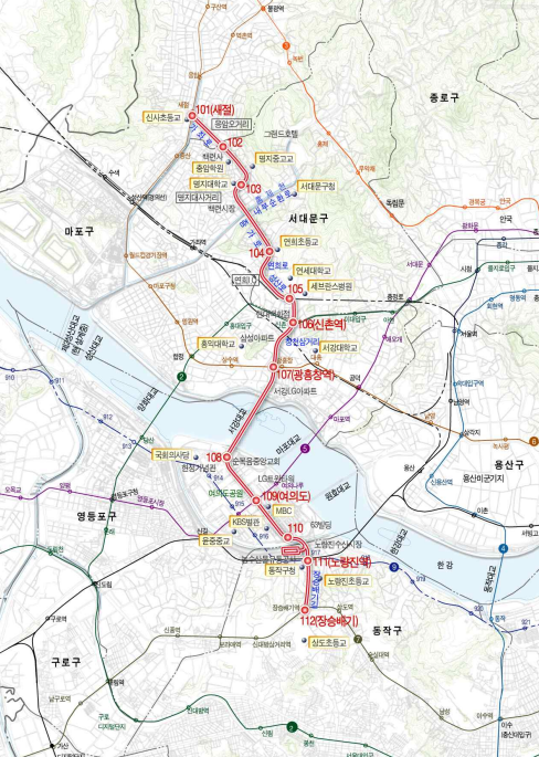 2008년 서울시 10개년 도시철도계획에 표시된 서부선 경전철 노선도. 서울시 제공