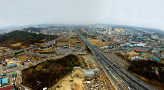 3기 신도시인 ‘플랫폼시티’ 사업이 추진될 예정인 경기 용인시 기흥구 보정·구성동 일대 전경. 용인시청 제공