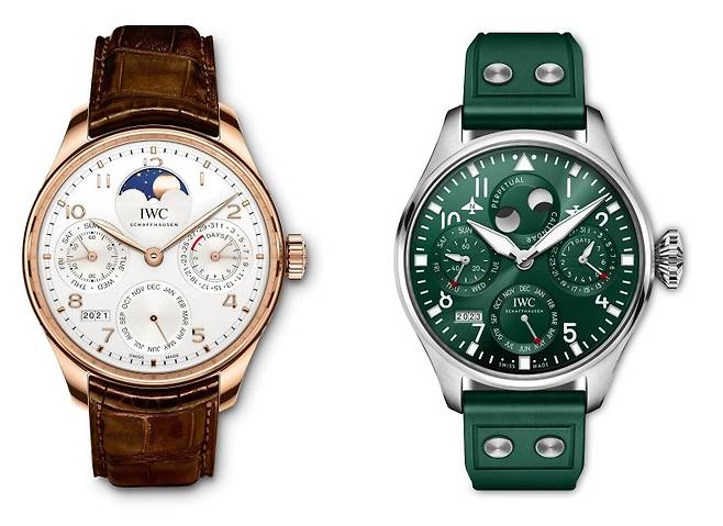 IWC 포르투기저 퍼페추얼 캘린더 IW505302(왼쪽)와 빅 파일럿 워치 퍼페추얼 캘린더 IW503608. 사진 IWC