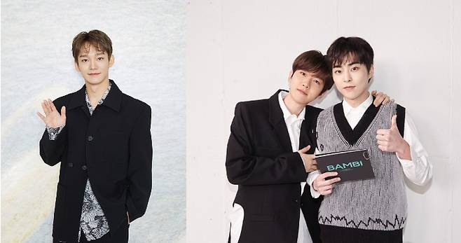 (왼쪽부터) 그룹 엑소의 첸, 백현, 시우민. SM엔터테인먼트 제공