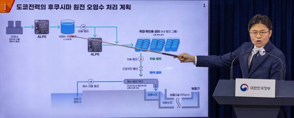 후쿠시마 원전 오염수 전문가 현장 시찰단 단장인 유국희 원자력위원회 위원장이 31일 오전 서울 종로구 정부서울청사에서  후쿠시마 등 일본 현지에서 진행한 현장 시찰단 주요 활동 결과를 발표하고 있다. 연합뉴스
