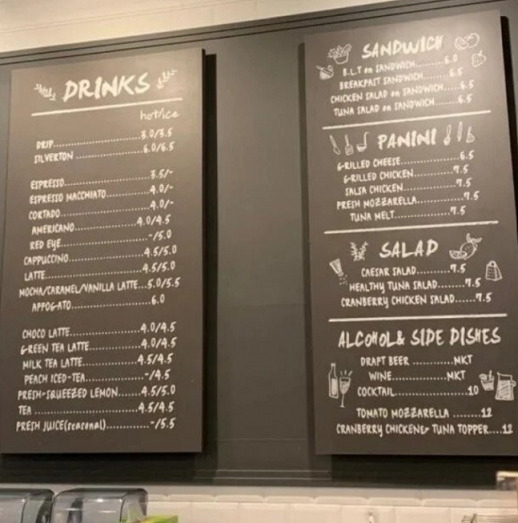 A cafe's menu written in English (Twitter)