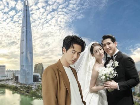 서울 송파구 롯데월드타워 모습과 배우 조인성, 야구선수 황재균·티아라 지연 부부. [헤럴드DB, 조인성 소속사·지연 공식 인스타그램 캡처]