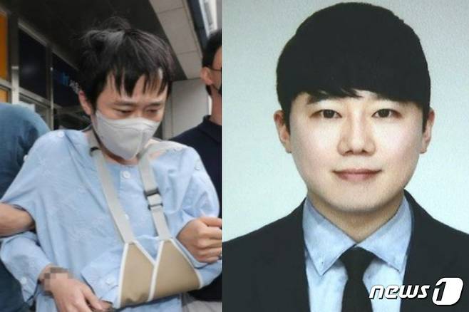 왼쪽은 '신당역 살인 사건'의 전주환이 병원에서 호송되는 모습. 오른쪽은 신상정보 공개를 통한 전주환의 모습. ⓒ News1 DB