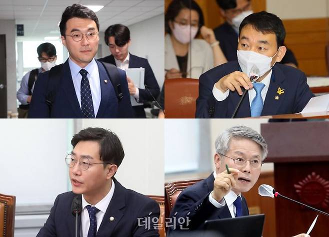 (왼쪽위로부터 시계방향으로) 김남국 무소속 의원, 더불어민주당 김용민, 민형배, 장경태 의원 ⓒ데일리안DB