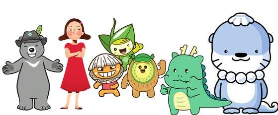 지역 및 공공캐릭터 중 유명한 국립공원공단의 ‘반달이’, 울산광역시의 ‘울산큰애기’, 보성군의 ‘BS 삼총사’, 용인시청의 ‘조아용’, 진주시청의 ‘하모’(왼쪽부터)는 한국콘텐츠진흥원의 '우리동네캐릭터' 대상 수상작이기도 하다.