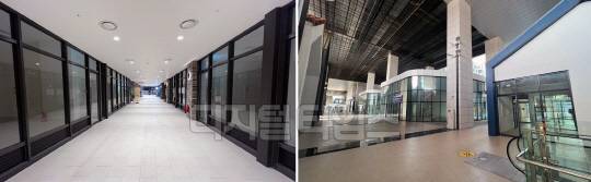 다산현대프리미어캠퍼스 지하층과 지상 2층 상가 공실 모습. 사진 이미연 기자