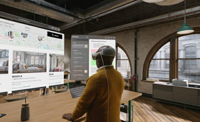 애플 비전 프로는 공간에 창과 볼륨을 띄운다. 사용자 공간과 앱의 상호작용을 위해 AR킷 프레임워크를 이용할 수 있다.