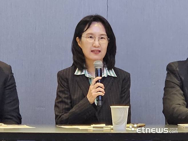 송윤정 마티카바이오 대표가  6일(현지시간) 미국 얼로프트 보스턴 시포트 호텔에서 개최한 간담회에서 발언하고 있다.