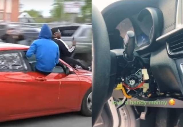 현대, 기아차를 타깃삼아 훔치는 챌린지 영상을 올려 온 '기아 보이즈' 추정 남성들이 차량 위로 올라탄 모습(왼쪽)과 '기아 보이즈' 범행 수법을 설명하는 모습(오른쪽). 틱톡 캡처