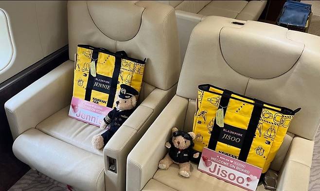 블랙핑크 전용기 내부. [대한항공 인스타그램 캡처]