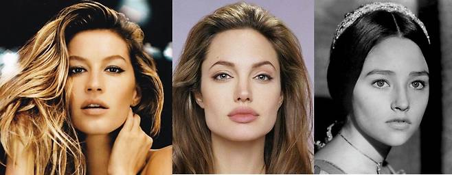 왼쪽부터 지젤 번천, 앤젤리나 졸리, 올리비아 핫세.