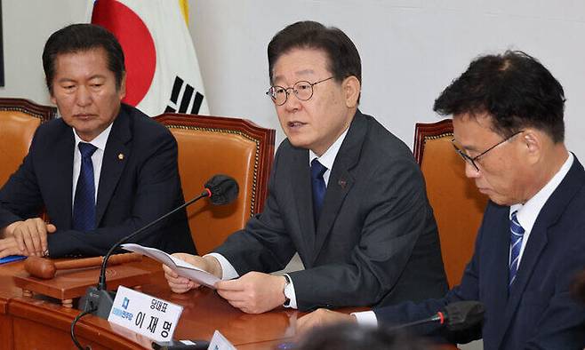 민주당 이재명 대표가 7일 국회에서 열린 당 최고위에서 발언하고 있다. 연합뉴스