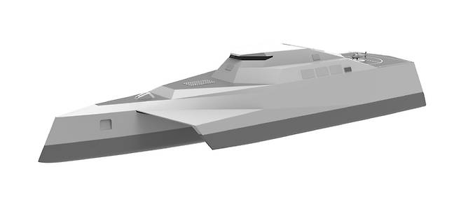 7일 부산 벡스코에서 열린 국제해양방위산업전에서 HD현대중공업이&nbsp;공개한 무인전력지휘통제함 컨셉. HD현대중공업 제공