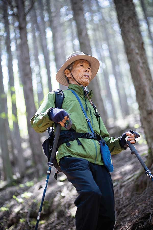 석갑산 편백나무 숲을 걷고 있는 정동호씨. 참 좋은 숲이지만 그는
