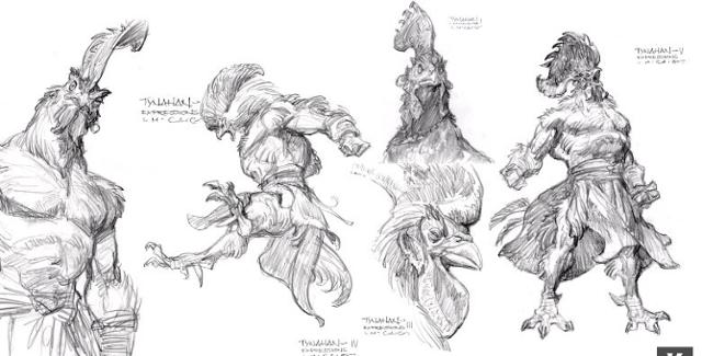 ‘눈물을 마시는 새’의 티나한(닭의 모습을 한 인간) 캐릭터를 위한 이안 매케이그의 스케치. 크래프톤 제공