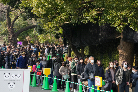 21일 아기 판다 샹샹의 중국 반환을 앞두고 지난 19일 일본 도쿄 우에노공원에서 샹샹을 보러온 방문객들이 장사진을 이루고 있다. 신화·연합뉴스