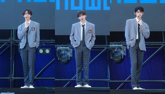 18일 오후 1시 30분 일본 도쿄 롯폰기 힐즈 아레나에서 열린 하이브 레이블즈 재팬의 첫 글로벌 그룹 앤팀(&TEAM)이 미니 2집 ‘퍼스트 하울링 : 위(First Howling : WE)’ 미디어 쇼케이스가 온라인으로 생중계됐다. 왼쪽부터 니콜라스, 유마, 조. 제공 | 하이브 레이블즈 재팬