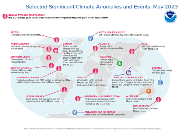 북미와 남미는 올해 5월이 그동안 174년 기상관측상 가장 무더웠던 5월로 기록됐다. [사진=NOAA]