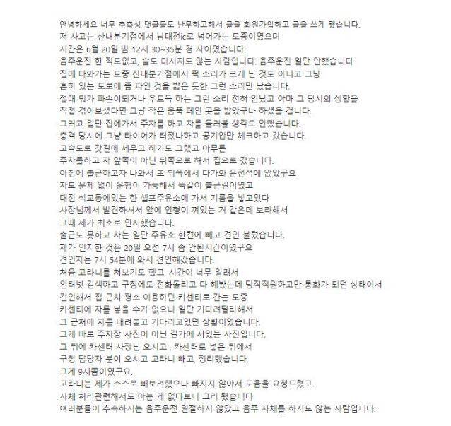 차주가 커뮤니티에 올린 해명글 / 사진=보배드림 캡처