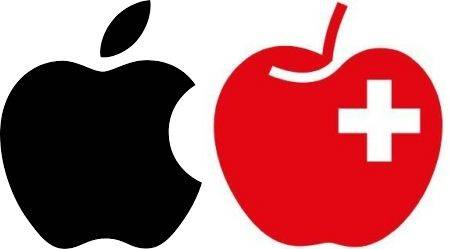 [서울=뉴시스] 20일(현지시간) IT 전문지 와이어드에 따르면 애플은 지난 2017년부터 스위스에서 사과에 대한 지적재산권을 확보하려고 시도했다. 사진은 애플, 스위스과일연합 CI (사진=애플, 스위스과일연합) *재판매 및 DB 금지