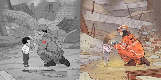 명민호 작가가 올해 튀르키예 지진 피해를 위로하기 위해 그린 작품. 명민호 작가 인스타그램 캡쳐