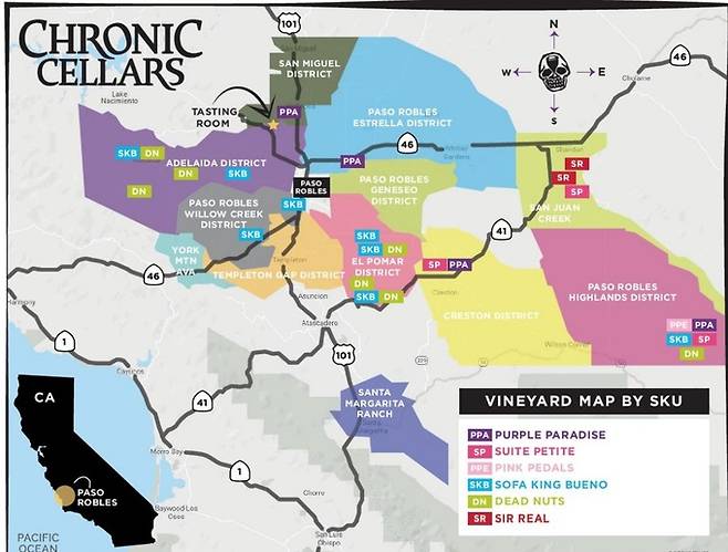 크로닉 셀러 포도밭 위치.