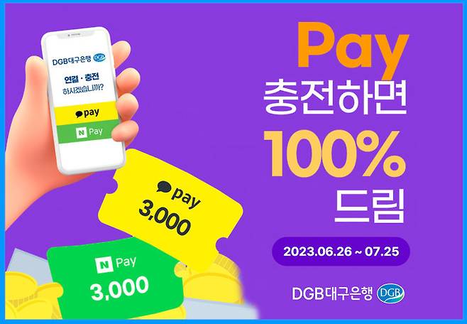 DGB대구은행 'Pay 충전하면 100% 충전지원금 드림 이벤트' 실시 *재판매 및 DB 금지