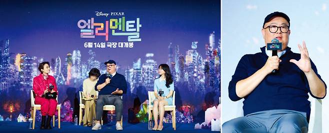 5월 30일 열린 ‘엘리멘탈’ 기자간담회(왼쪽). ‘엘리멘탈’을 연출한 피터 손 감독.