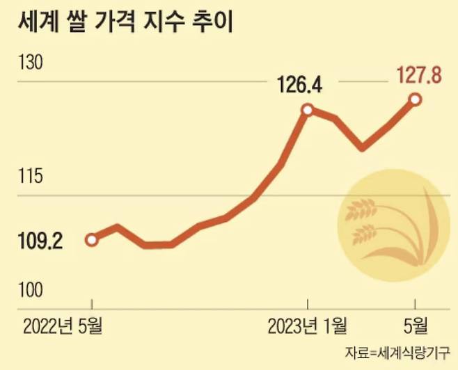 세계 쌀 가격 지수 추이. /조선DB 그래픽=김하경