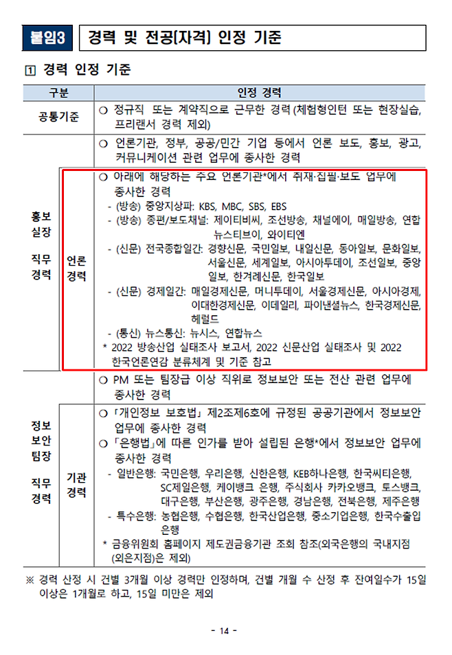 ▲ 한국조폐공사 홍보실장 채용공고문 일부