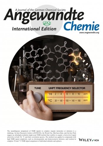 1회 측정으로 고해상도 탄소 원자 핵자기공명정보를 얻을 수 있는 분석법이 표지논문으로 게재된 국제학술지 '앙게반테 케미' 최신호. 한국과학기술연구원(KIST) 제공