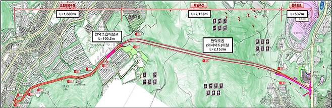 부산 북구 만덕동과 연제구 거제동을 연결하는 만덕3터널 노선도.