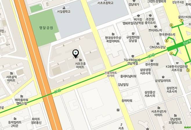 서초 진흥아파트 위치도. 네이버 지도 캡처