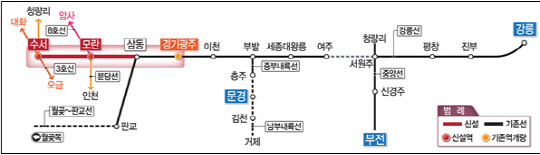 수서~광주 복선전철 노선 약도. 자료 국가철도공단