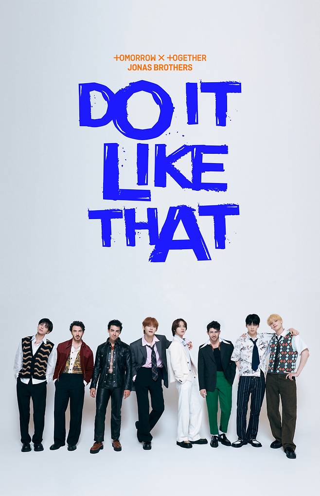 A poster for Tomorrow X Together and Jonas Brothers' collaborative single "Do It Like That." (Big Hit Music)