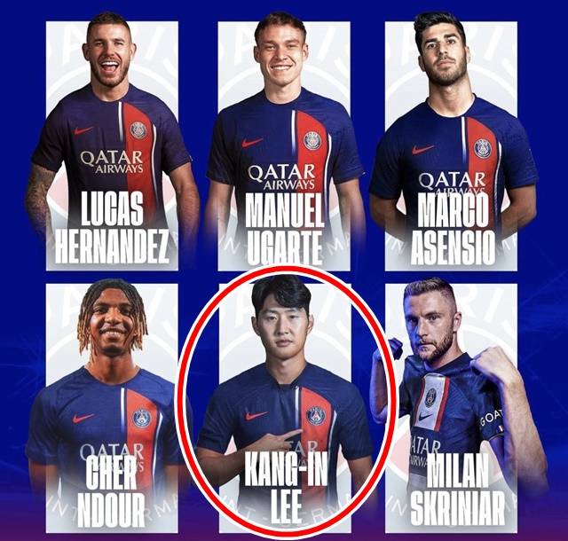 이강인의 PSG 유니폼 합성 사진(빨간색 원). /사진=파브리시오 로마노 SNS