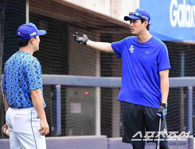 4일 경북 포항야구장에서 KBO리그 삼성과 두산의 주중 3연전 첫 번째 경기가 열린다. 경기 전 타격 훈련을 하고 있는 삼성 구자욱. 포항=송정헌 기자songs@sportschosun.com/2023.07.04/