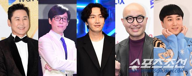 '제2회 청룡시리즈어워즈' 남자 예능인상 후보 신동엽, 유재석, 이광수, 홍석천, 황제성(왼쪽부터). 사진=스포츠조선DB