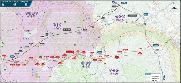 서울-양평고속도로 타당성조사 용역 노선도