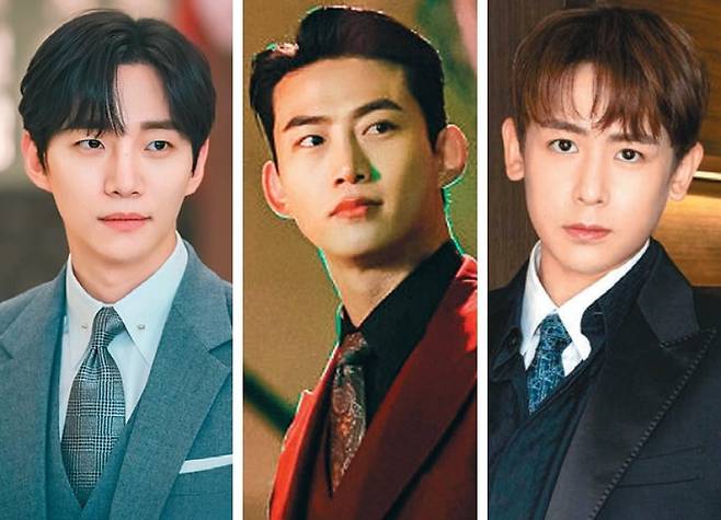 이준호, 옥택연, 닉쿤(왼쪽부터) 등 그룹 2PM 멤버들이 드라마와 영화를 오가며 ‘대표 연기돌’로 활약 중이다. 사진제공｜JTBC·KBS·JYP엔터테인먼트