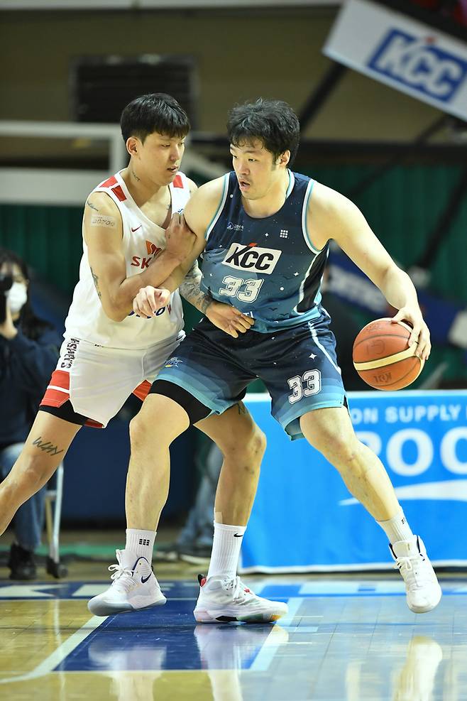 SK 시절 최준용이 KCC 이승현을 막고 있다. 사진 | KBL