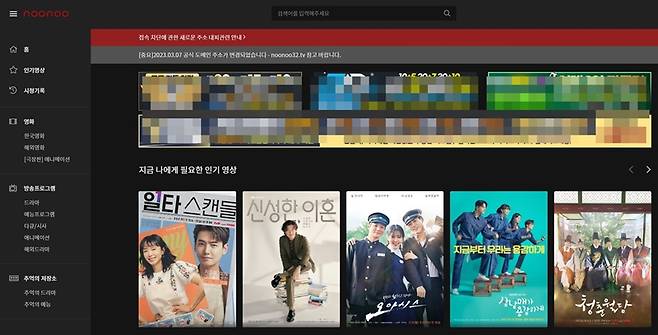 ▲ 영상물 불법 제공 사이트인 누누티비 홈페이지 갈무리